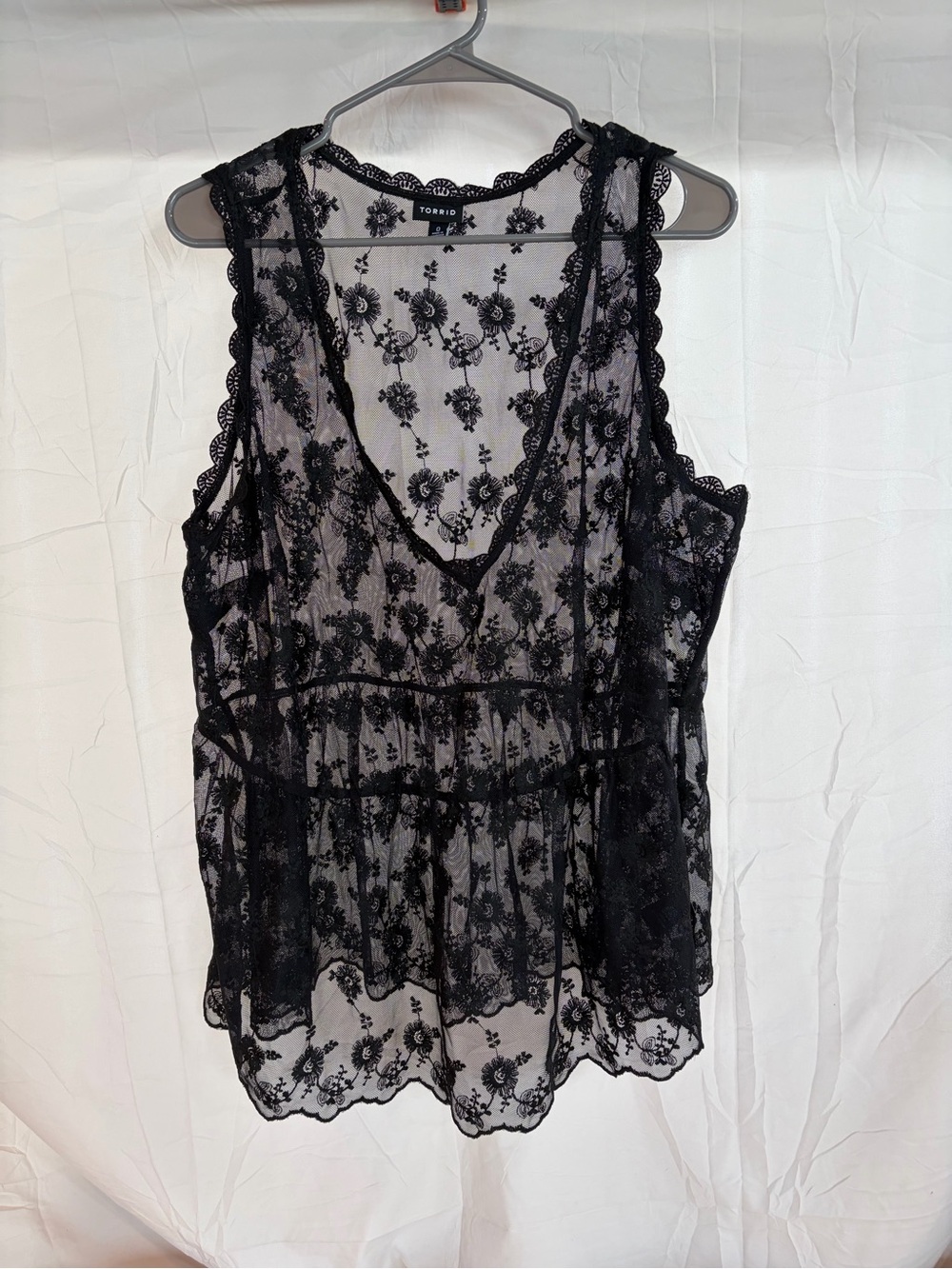torrid Black Floral Lace Sheer V-Neck Tank